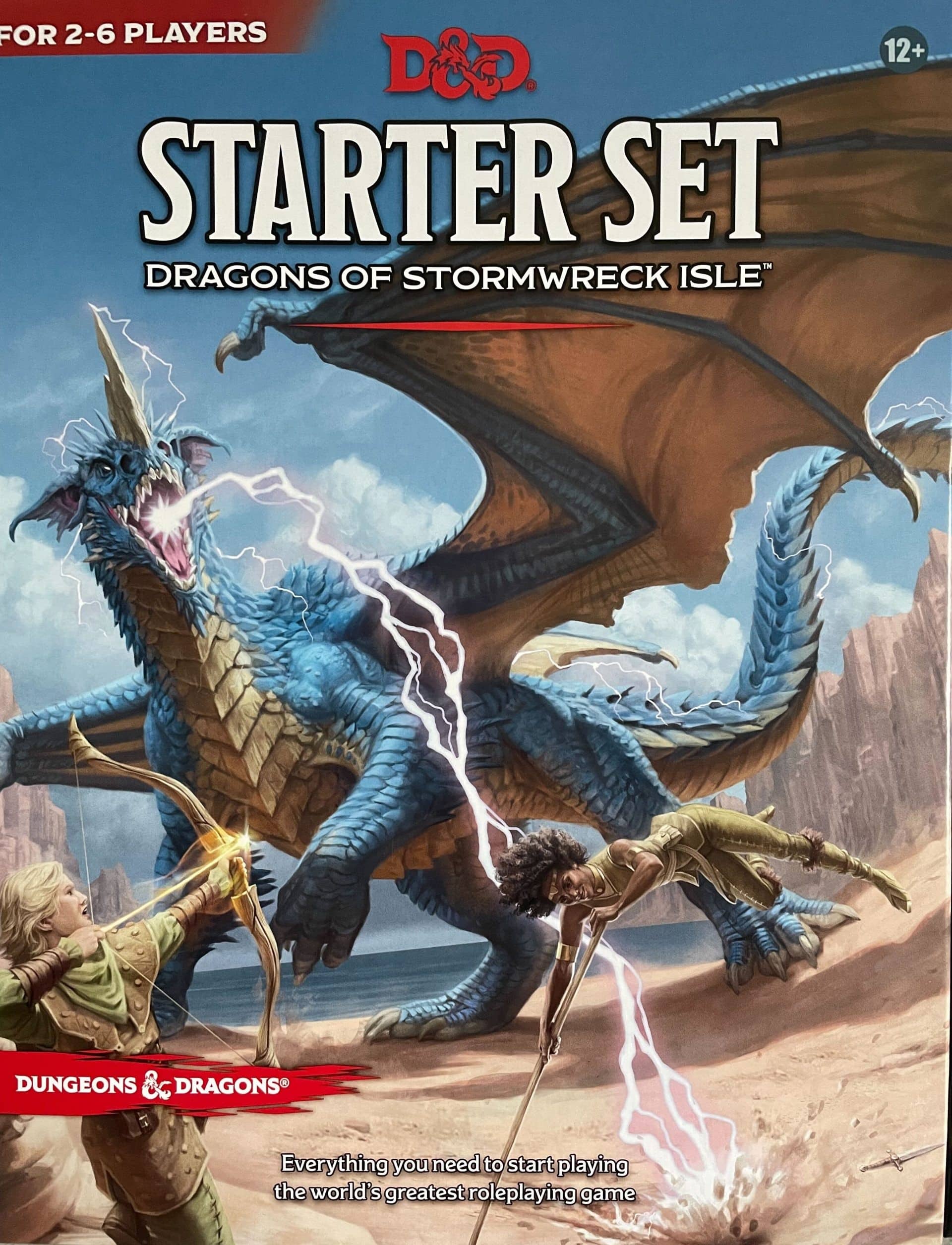 던전 앤 드래곤 스타터 세트 스톰렉 아일의 드래곤 표지, 영웅들과 파란 드래곤이 함께 있는 모습